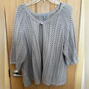 Essentials Women's Open-Knit Gray Cardigan